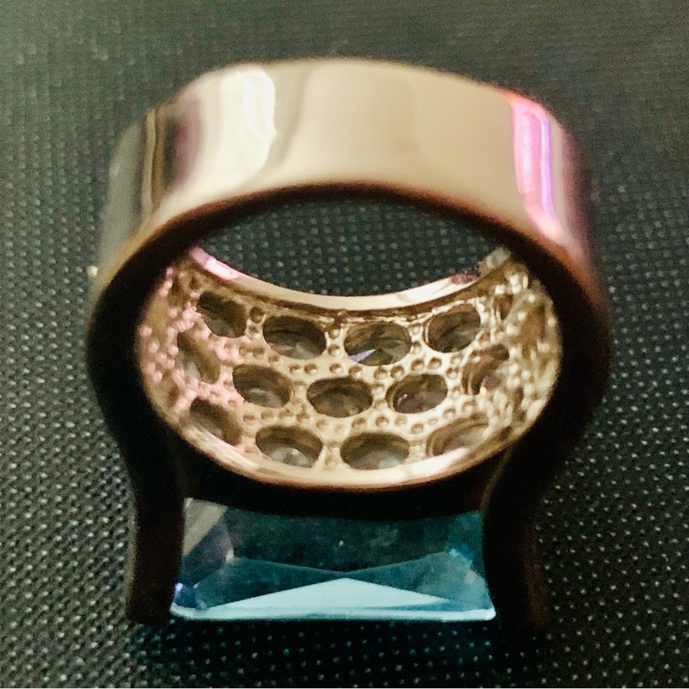 SWAROVSKI AQUAMARINE AND CRYSTAL RHINESTONES COCKTAIL RING SZ US 4.5 - Picture 5 of 12